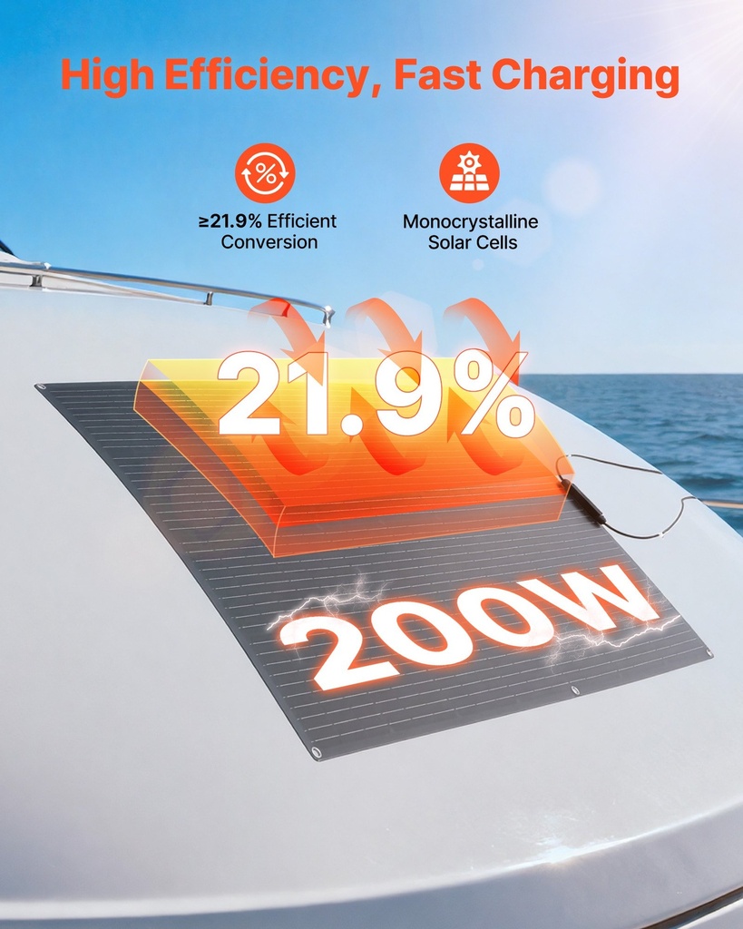 Гъвкав монокристален соларен панел VEVOR 200W IP67 - снимка 2