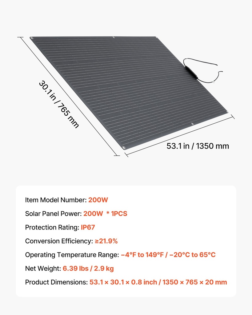 Гъвкав монокристален соларен панел VEVOR 200W IP67 - снимка 7