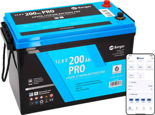 LiFePO4 акумулатор Berger 200 Ah 12 V с Bluetooth и подгрев