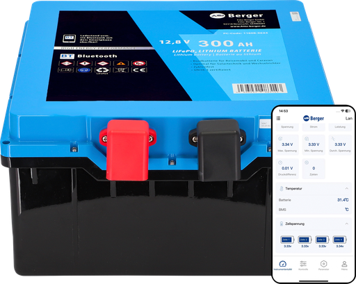 LiFePO4 акумулатор Berger 300 Ah под седалка с Bluetooth и подгрев